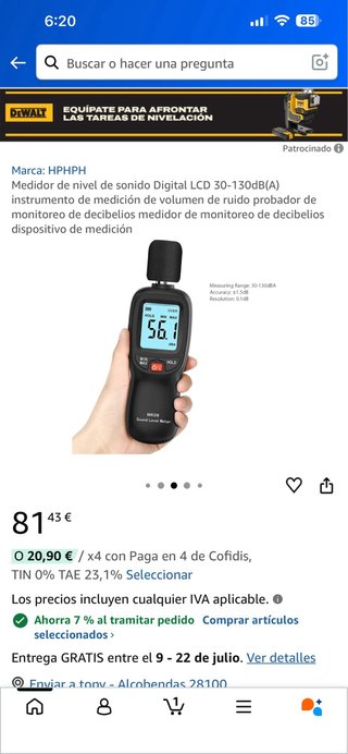 Medidor de nivel de sonido Digital LCD 30-130dB(A)