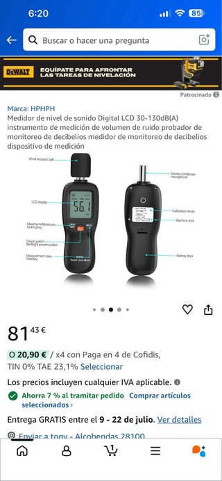 Medidor de nivel de sonido Digital LCD 30-130dB(A)