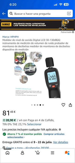 Medidor de nivel de sonido Digital LCD 30-130dB(A)