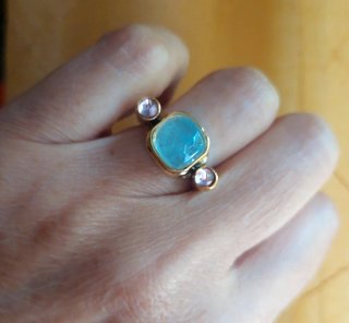 Anillo Otomano Piedras Azul y Rosa