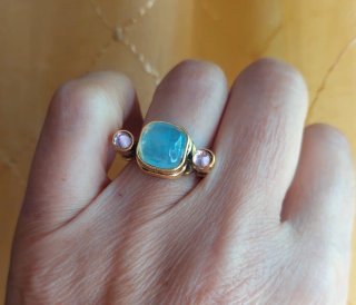 Anillo Otomano Piedras Azul y Rosa