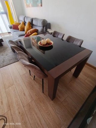 Mesa de comedor extensible cristal y madera 130x90