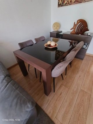 Mesa de comedor extensible cristal y madera 130x90