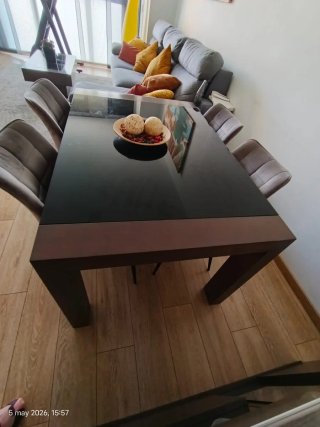 Mesa de comedor extensible cristal y madera 130x90