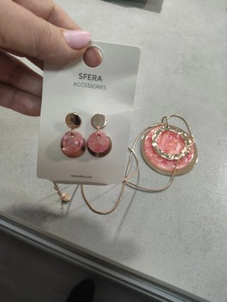 Collar y pendientes Sfera dorados y rosas