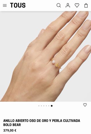 Anillo Tous Oso y Perla Ajustable Oro