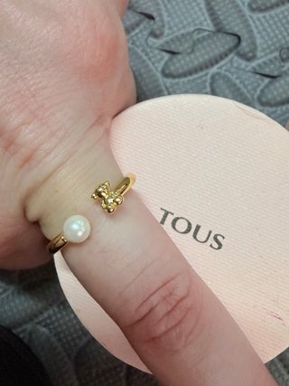 Anillo Tous Oso y Perla Ajustable Oro