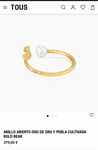 Anillo Tous Oso y Perla Ajustable Oro