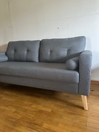 Sofá 3 plazas gris tela