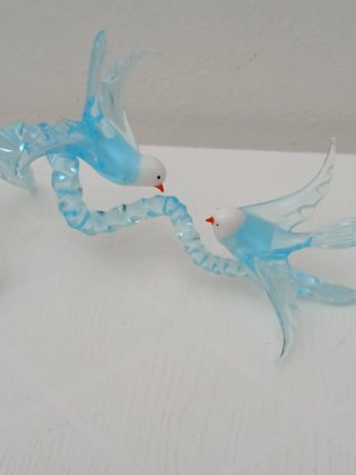 Statua Uccelli Murano Vetro Blu Bianco