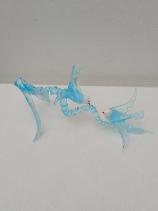 Statua Uccelli Murano Vetro Blu Bianco