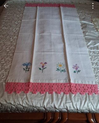 Asciugamano lino cotone ricamato fiori