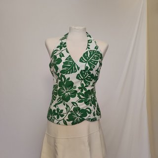 Top Halter Flores Verdes y Blancas