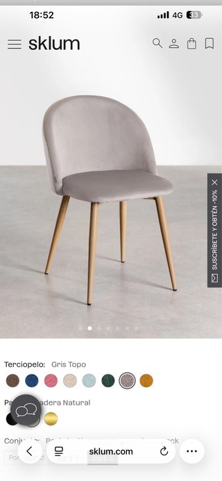 Silla terciopelo gris Sklum