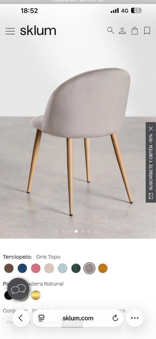 Silla terciopelo gris Sklum