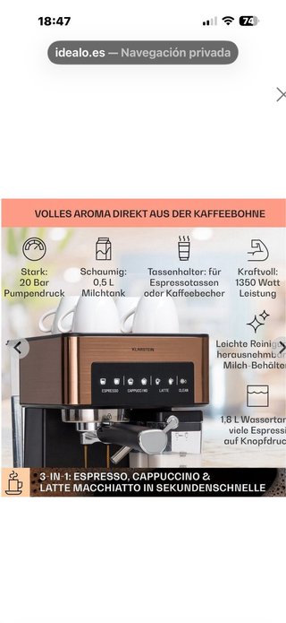 KLARSTEIN Cafetera Automática Espresso