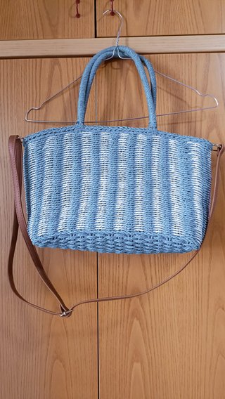 2 Borse in paglia blu e bianche