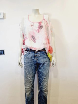 Blusa elegante flores rosa y blanco Talla XL