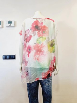 Blusa elegante flores rosa y blanco Talla XL
