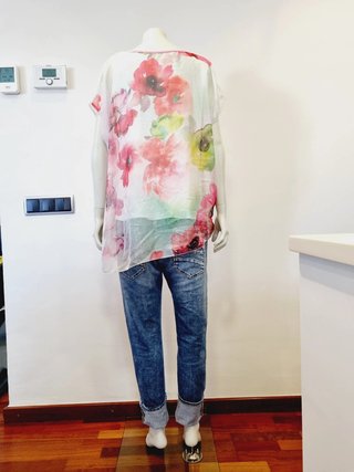 Blusa elegante flores rosa y blanco Talla XL