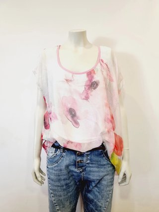 Blusa elegante flores rosa y blanco Talla XL