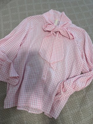 Camisa rosa cuadros con lazada