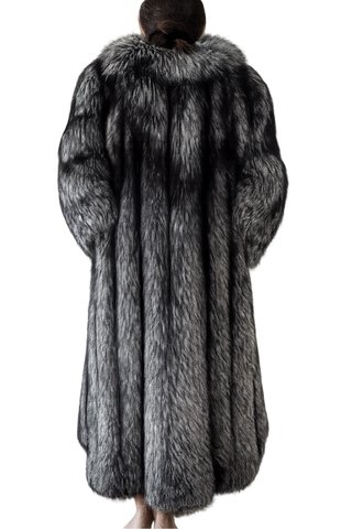 Abrigo largo de piel de zorro auténtica