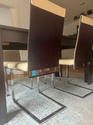 4 Sillas Comedor Piel y Metal