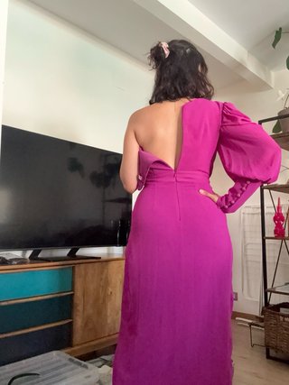 Vestido fiesta hombro descubierto rosa