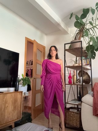 Vestido fiesta hombro descubierto rosa