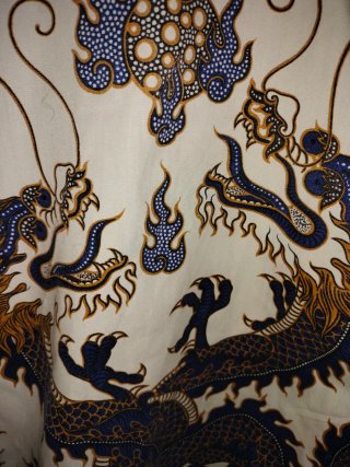 Camisa estampada dragones beige y azul