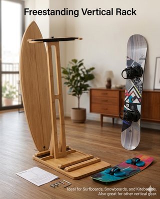Supporto verticale in legno per tavole da surf