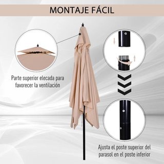 Parasol Jardín 3x3 Doble Techo Impermeable Beige