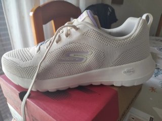 Zapatillas Skechers Go Walk Mujer Beige/Morado