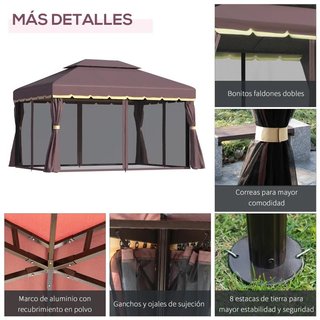 Gazebo 4x3 Aluminio con Mosquiteras y Cortinas
