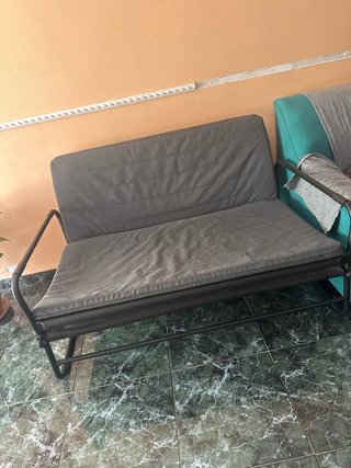 Sofá Cama Gris y Turquesa