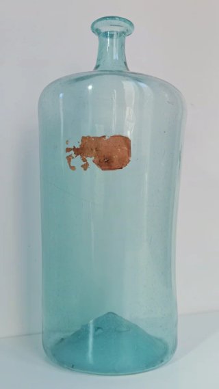Antigua Garrafa de Cristal Soplado Azul Cristalino