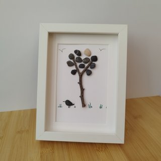 Cuadro Artesanal Árbol y Pájaro | Pebble Art