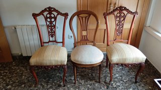 Juego de 3 Sillas de Comedor Madera y Tela
