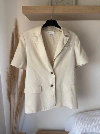 Conjunto lino beige blazer y falda