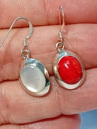 Pendientes Plata Ley coral y nacar