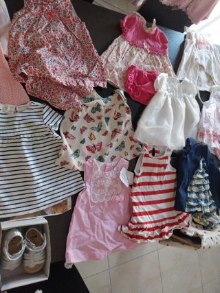 Lote 16 vestidos bebé niña 3-6m y zapatitos.