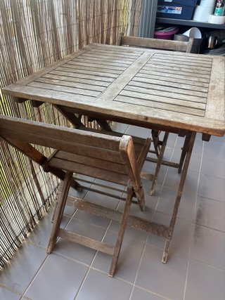 Mesa y 2 Sillas Madera Balcón Plegables