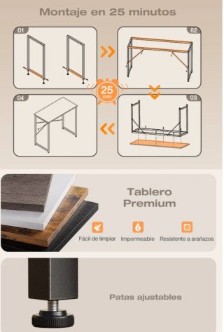 Escritorio madera y metal 100x48cm