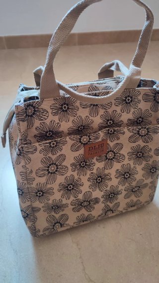 Bolso de mano floral gris y beige