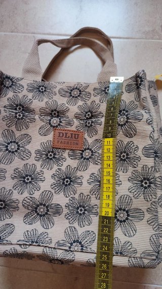 Bolso de mano floral gris y beige