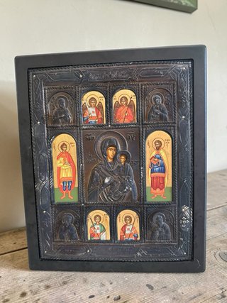 Icono bizantino Virgen con Niño en plata 950