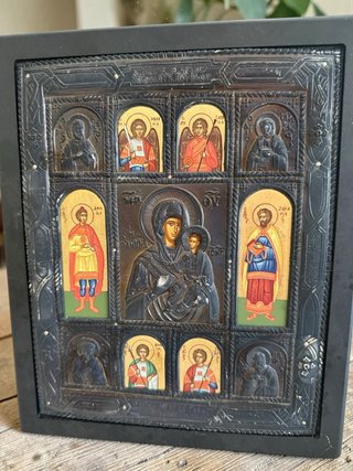 Icono bizantino Virgen con Niño en plata 950