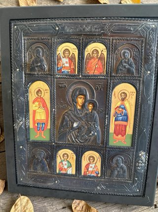 Icono bizantino Virgen con Niño en plata 950