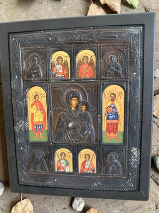 Icono bizantino Virgen con Niño en plata 950